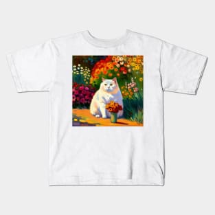 Great White Derp Cat in the garden Kids T-Shirt